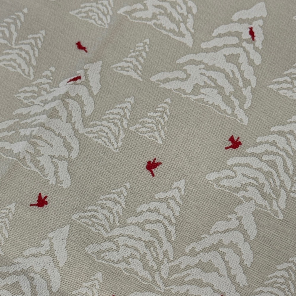 Fabric Remnant 44" x 37"  Beige Winter Trees Cardinals Holiday